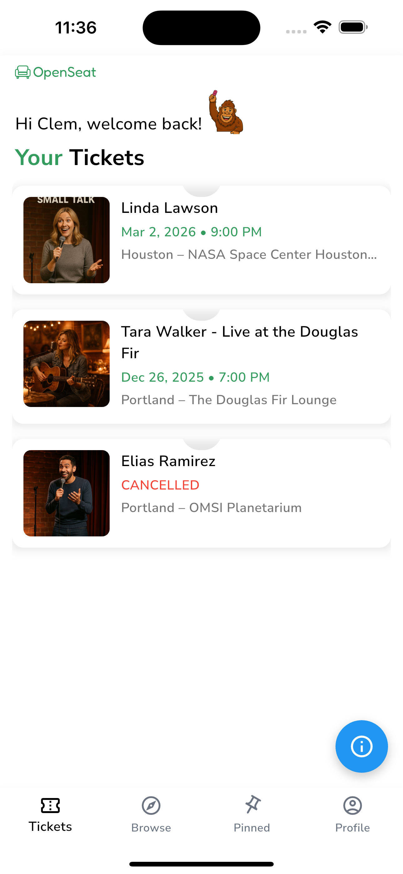 OpenSeat Home Screen