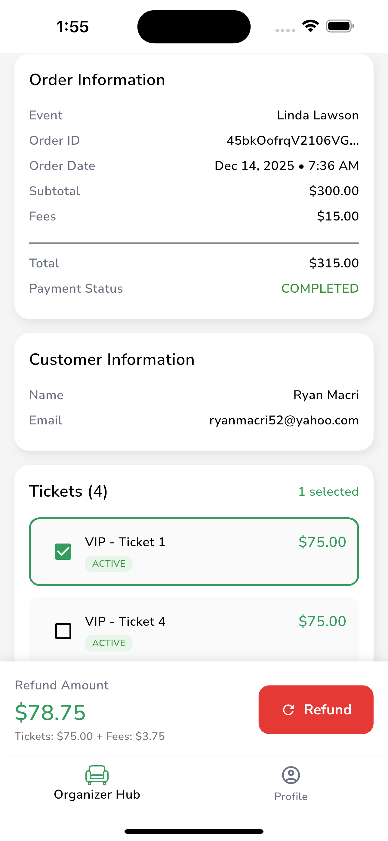 In-app refunds and order management